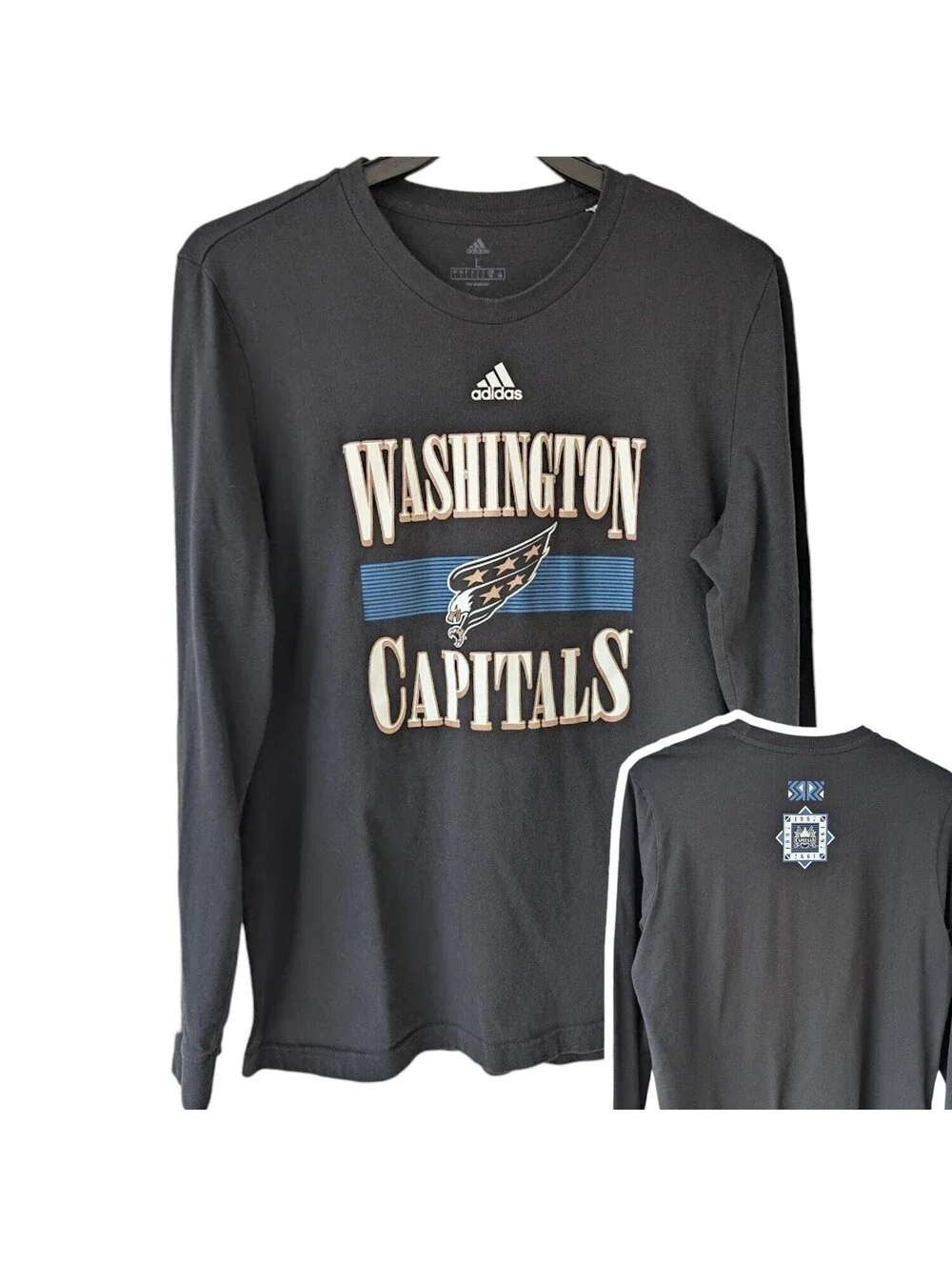 Adidas Men L Washington Capitals 90s Screaming Eagle Long Sleeve Shirt NHL 22x29